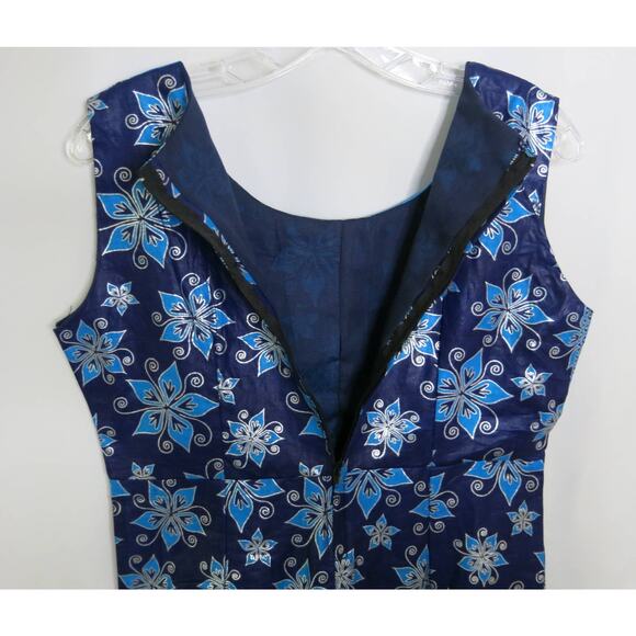 AFRICAN Handmade Ankara Dress Mid Length Sleeveless Floral Blue/Purple Ethnic - Picture 6 of 8